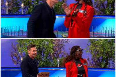 Ryan Seacrest checks Wheel of Fortune contestant for earpiece as she gets $50,000 question with only four letters