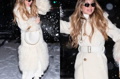 SNOW MUCH FUN Sydney Sweeney, 27, laughs with fiancé Jonathan Davino, 41, in snowy New York as she steps out in white feathered coat
